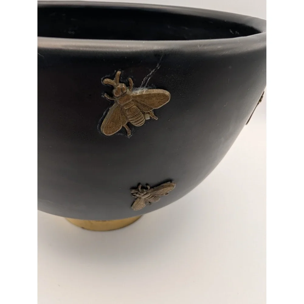 Vintage Italian Matte Black Ceramic Bee‎ Bowl  Limited Edition 95/300 Signed